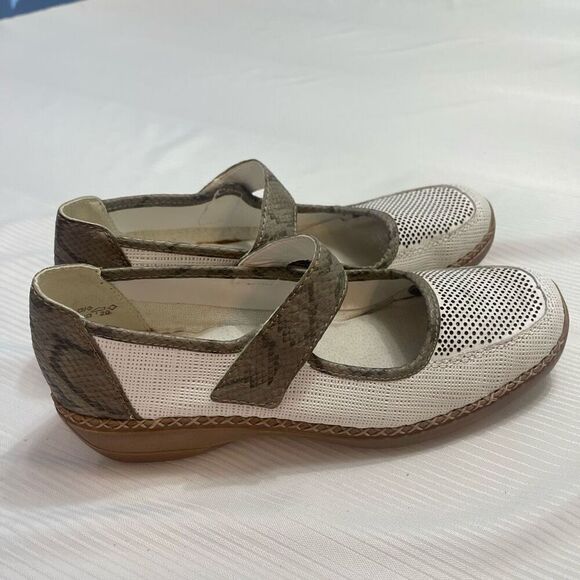 Rieker White Brown Mary Jane Shoes Size 40 US 9.5 9 1/2 - Picture 1 of 9